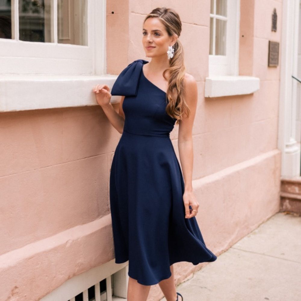 Gal Meets Glam Navy Yvonne One Shoulder Dress 10